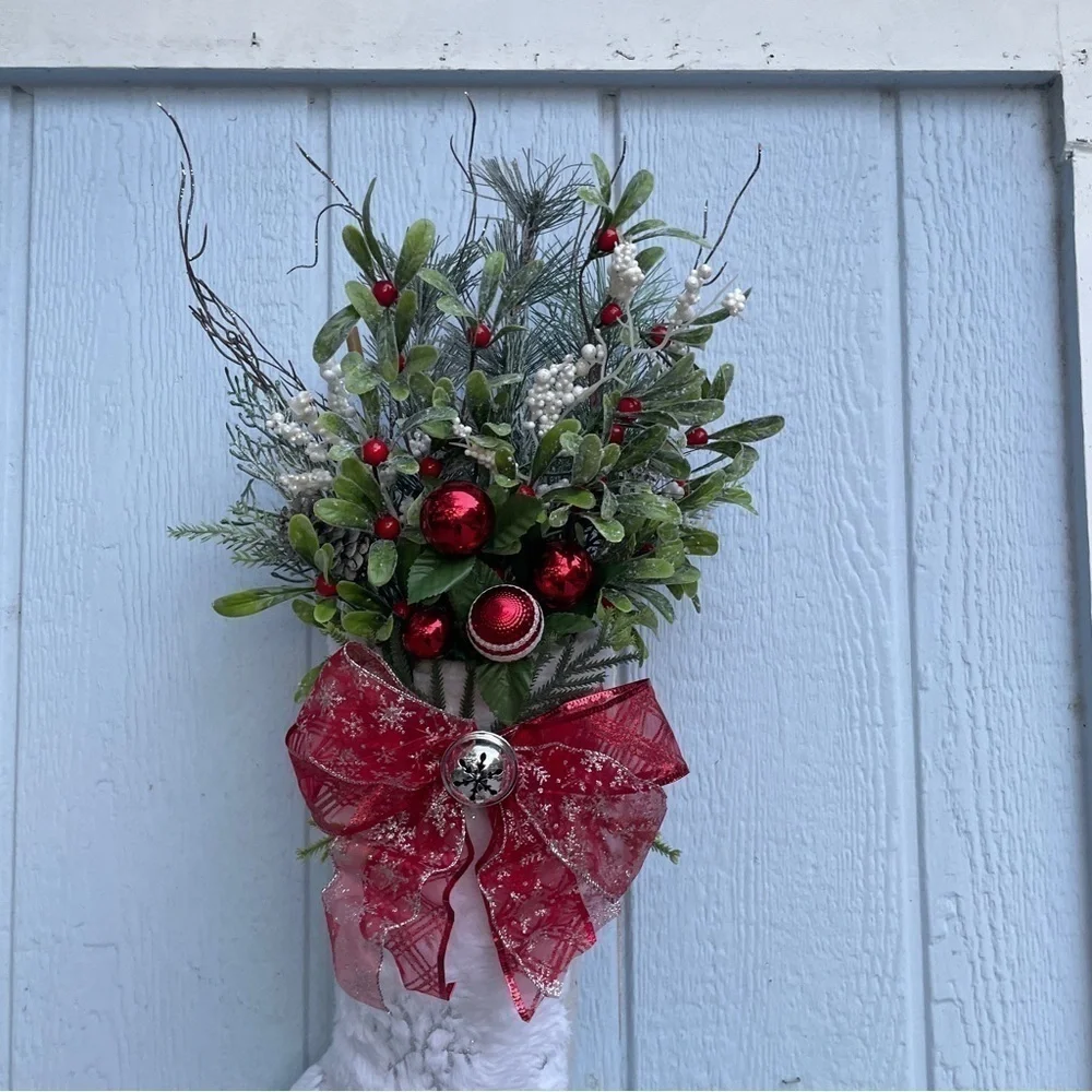 Handmade Christmas holiday door hanger stocking Wreath